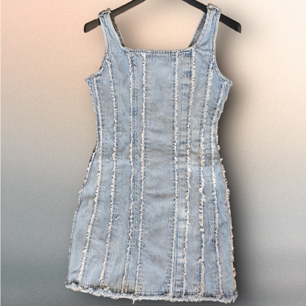 Nasty Gal Frayed Seam Detail Denim Distressed Mini Dress Size 6